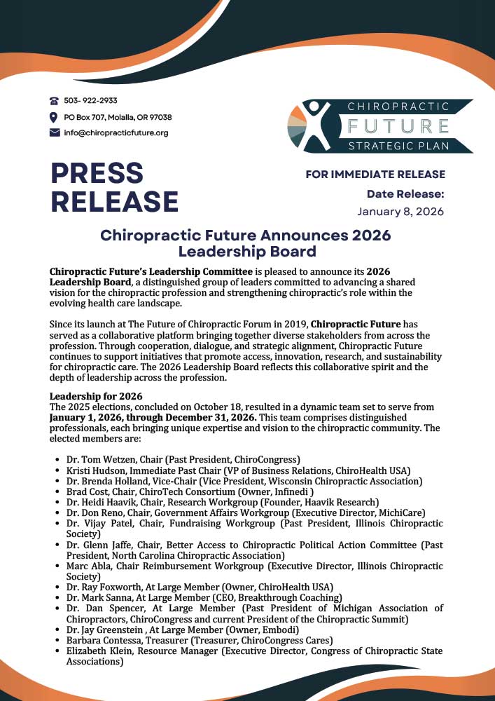 Chiropractic Future Announces 2026 Leadership Board